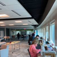 Volunteers on the mask assembly line